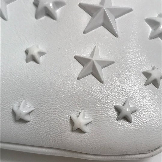 JIMMY CHOO Clutch bag leather White x black Star studs DEREK mens Used Authentic