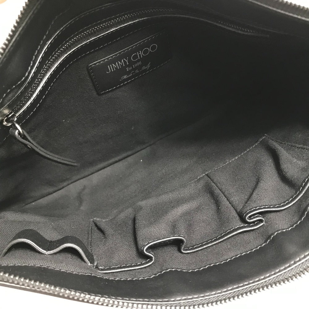 JIMMY CHOO Clutch bag leather White x black Star studs DEREK mens Used Authentic