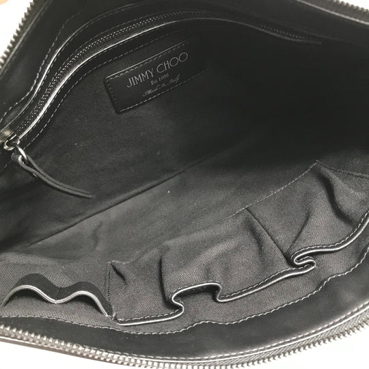 JIMMY CHOO Clutch bag leather White x black Star studs DEREK mens Used Authentic