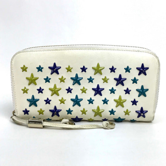 JIMMY CHOO Long Wallet Purse leather off white Brand miscellaneous goods Star studs Women Used Authentic
