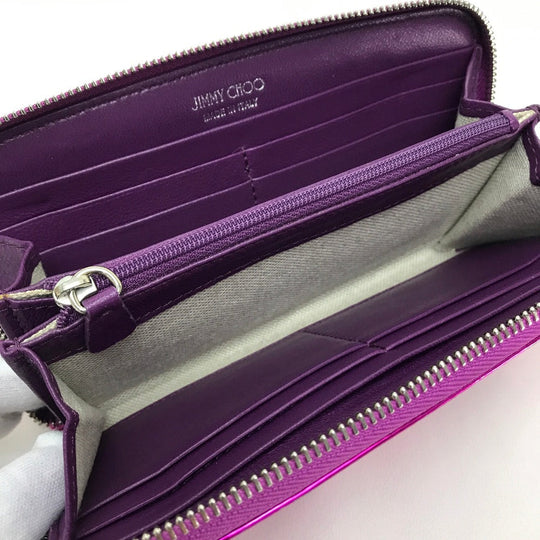 JIMMY CHOO Long Wallet Purse 163FILIPA.CIM Patent leather Metallic purple Zip Around long wallet Wallet unisex(Unisex) Used Authentic