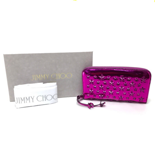 JIMMY CHOO Long Wallet Purse 163FILIPA.CIM Patent leather Metallic purple Star stud filipa Wallet unisex(Unisex) Used Authentic
