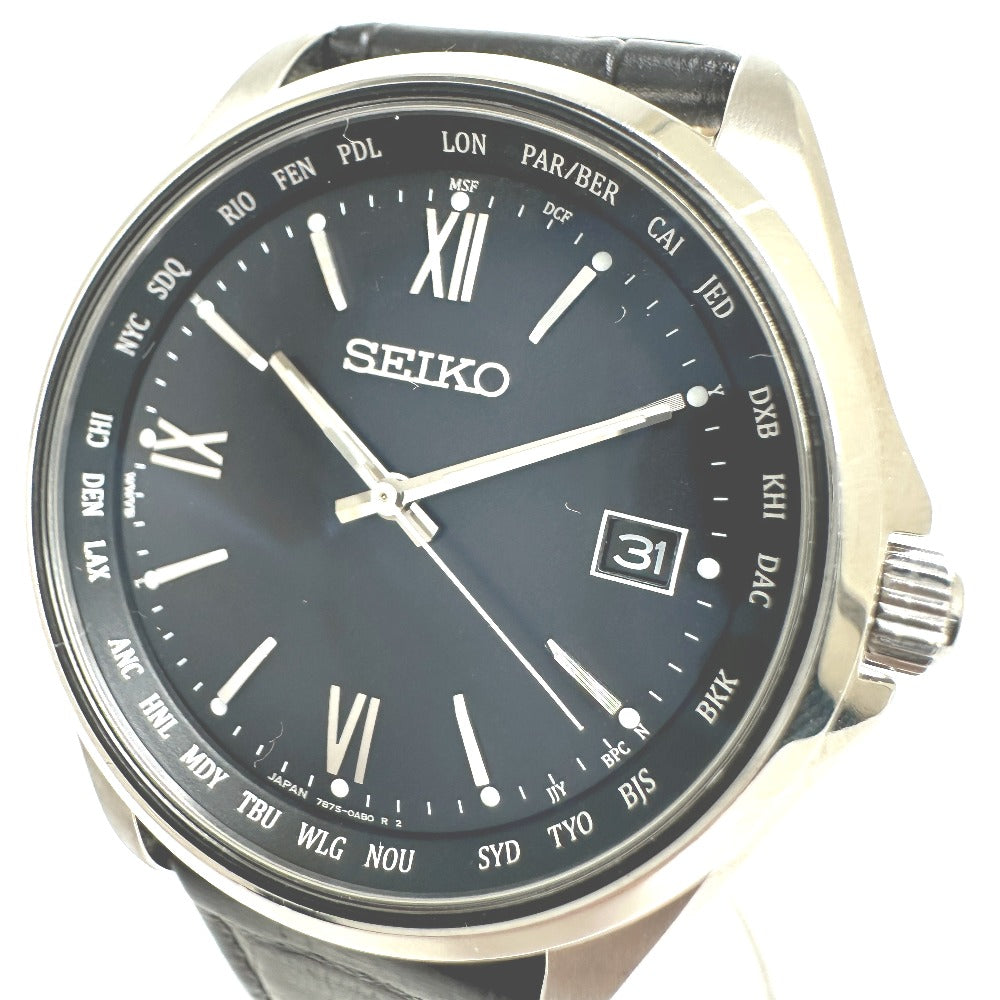 SEIKO Watches Solar Powered Radio Watch 7B75-0AB0 Stainless Steel Silver Seiko Selection Solar Powered black dial mens Used Authentic