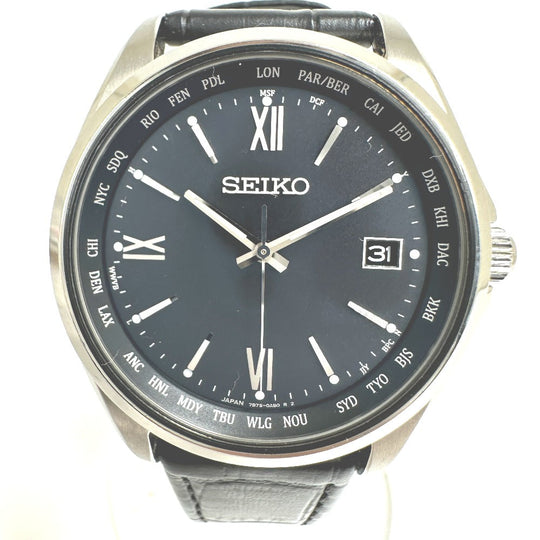 SEIKO Watches Solar Powered Radio Watch 7B75-0AB0 Stainless Steel Silver Seiko Selection Solar Powered black dial mens Used Authentic