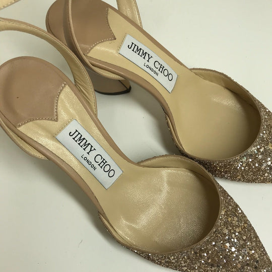 JIMMY CHOO Sandals Sequin beige shoes strap Women 35 1/2 Used Authentic