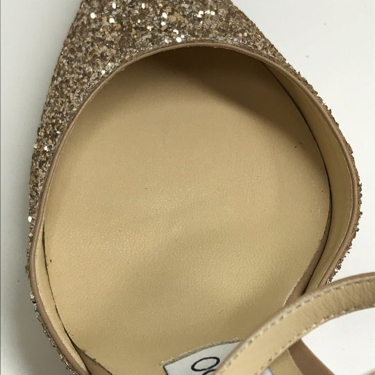 JIMMY CHOO Sandals Sequin beige shoes strap Women 35 1/2 Used Authentic
