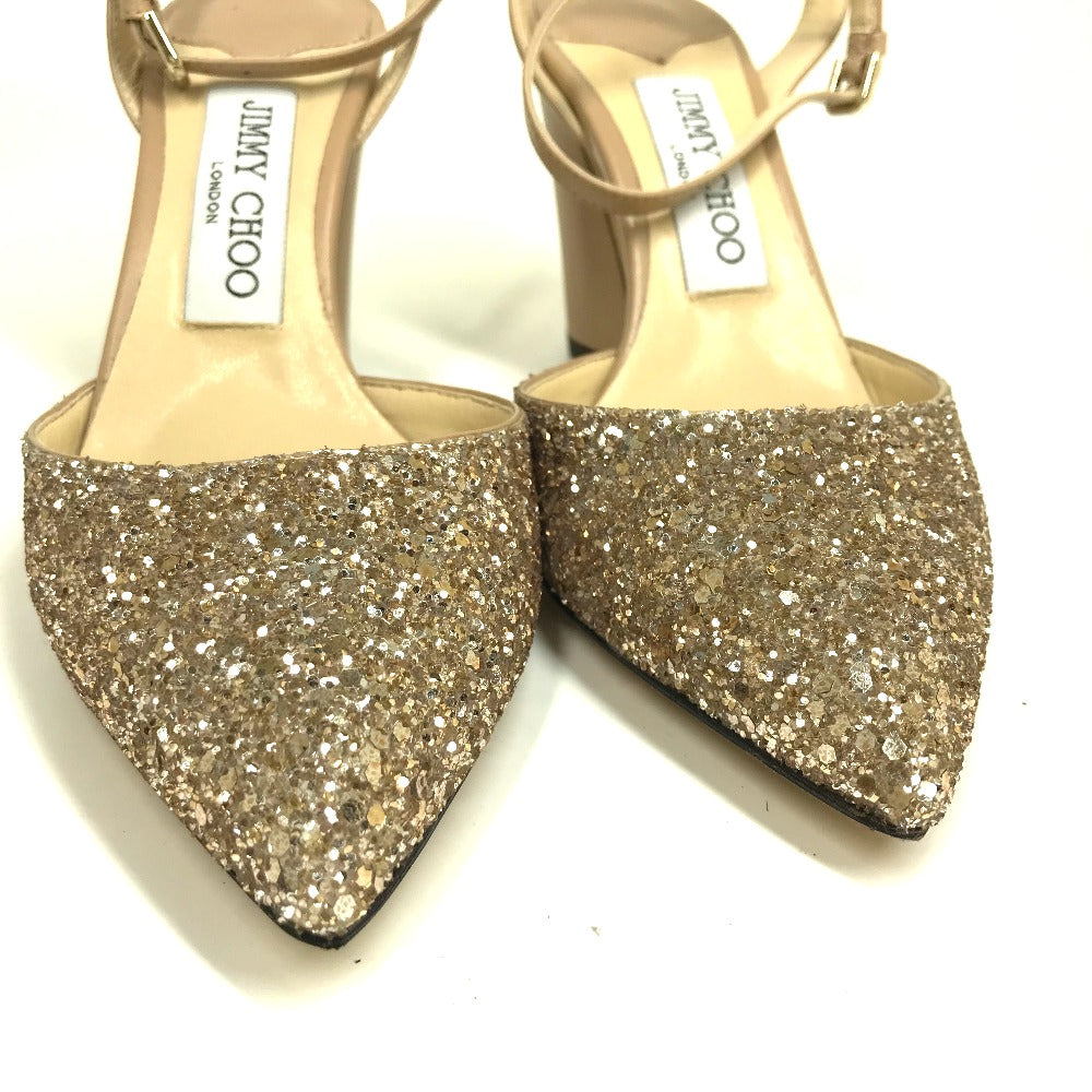 JIMMY CHOO Sandals Sequin beige shoes strap Women 35 1/2 Used Authentic
