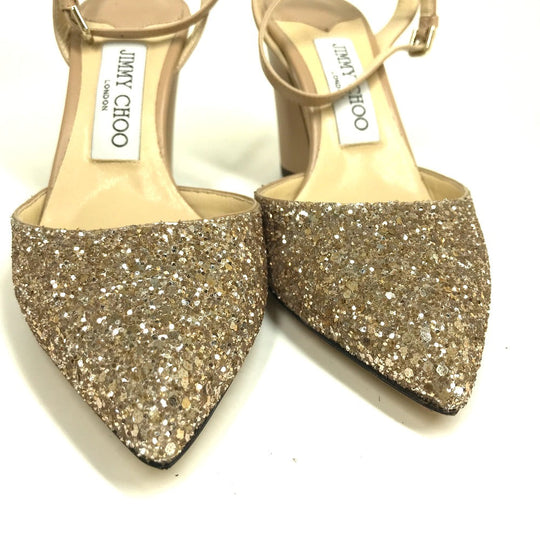 JIMMY CHOO Sandals Sequin beige shoes strap Women 35 1/2 Used Authentic