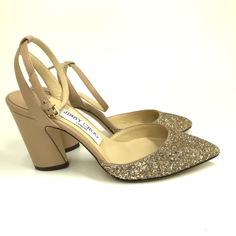 JIMMY CHOO Sandals Sequin beige shoes strap Women 35 1/2 Used Authentic