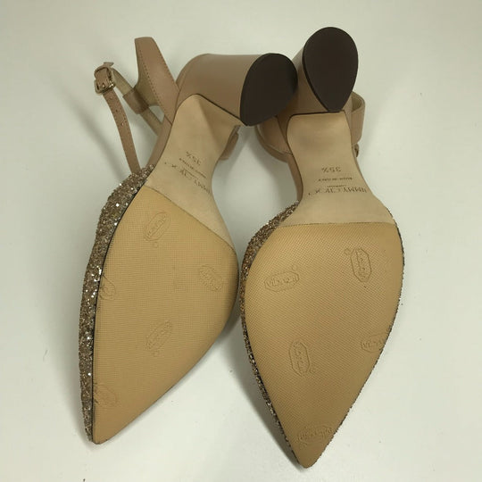 JIMMY CHOO Sandals Sequin beige shoes strap Women 35 1/2 Used Authentic