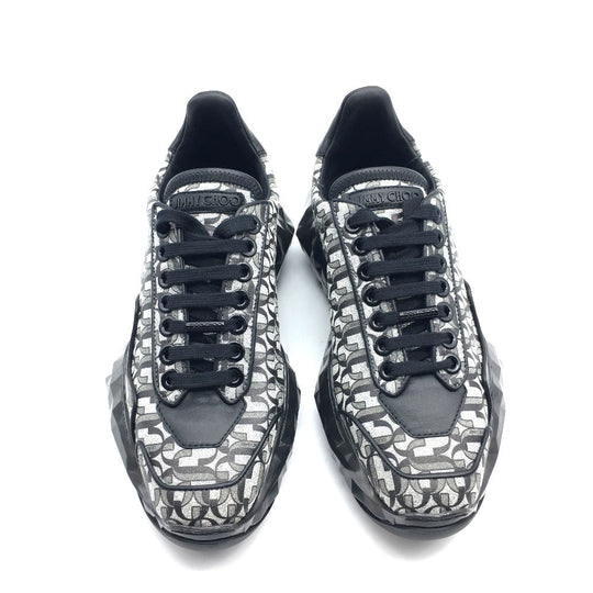 JIMMY CHOO sneakers leather Silverx black diamond 20Stainless Steel 193 Women 37 Used Authentic