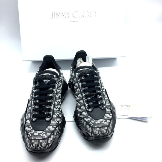 JIMMY CHOO sneakers leather Silverx black diamond 20Stainless Steel 193 Women 37 Used Authentic