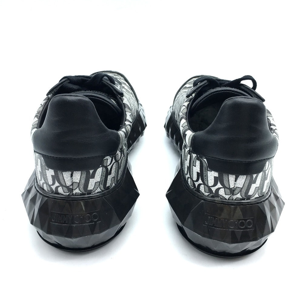 JIMMY CHOO sneakers leather Silverx black diamond 20Stainless Steel 193 Women 37 Used Authentic