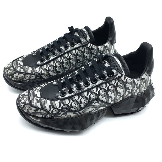 JIMMY CHOO sneakers leather Silverx black diamond 20Stainless Steel 193 Women 37 Used Authentic