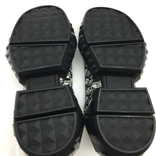JIMMY CHOO sneakers leather Silverx black diamond 20Stainless Steel 193 Women 37 Used Authentic