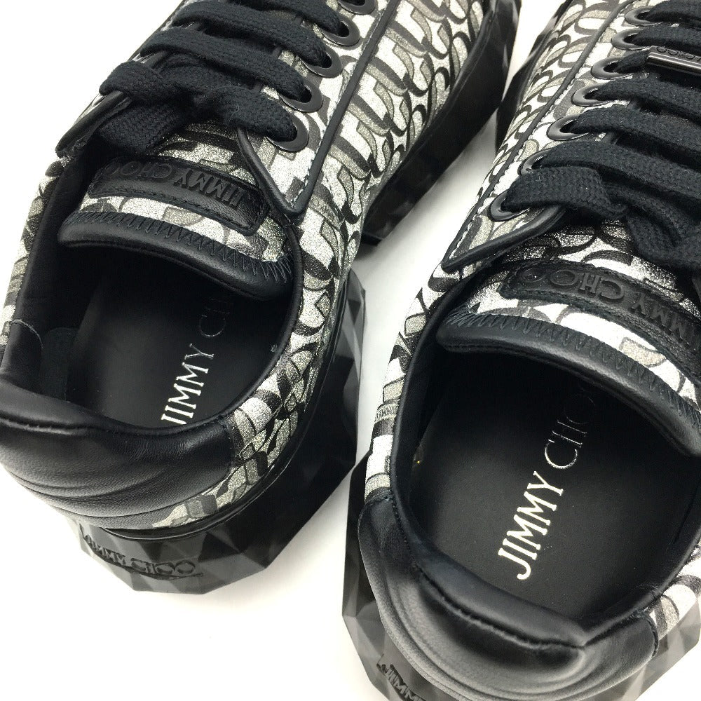 JIMMY CHOO sneakers leather Silverx black diamond 20Stainless Steel 193 Women 37 Used Authentic