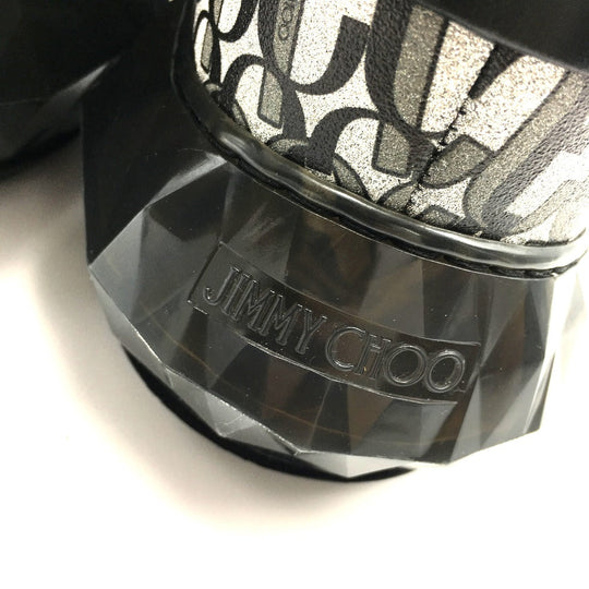 JIMMY CHOO sneakers leather Silverx black diamond 20Stainless Steel 193 Women 37 Used Authentic