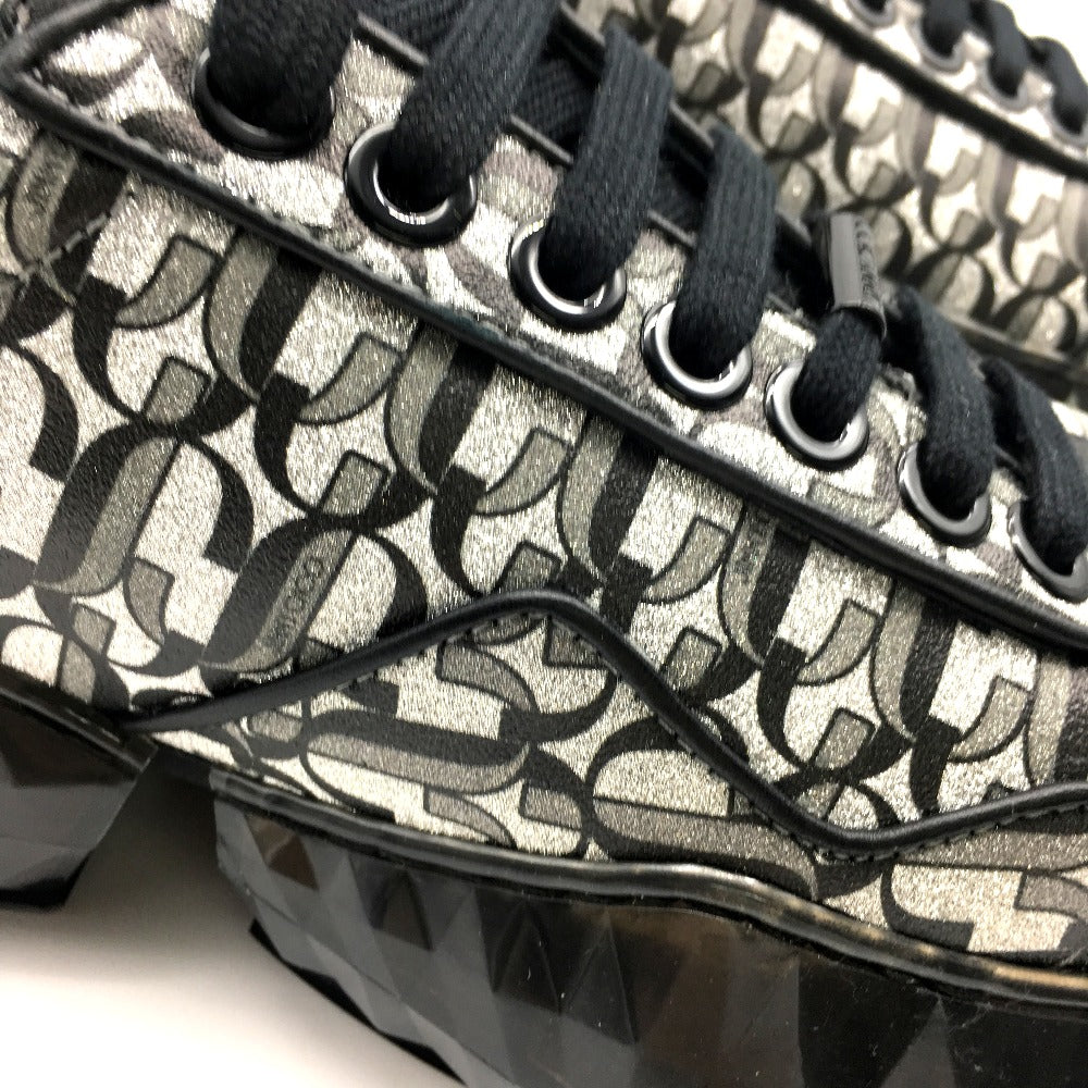 JIMMY CHOO sneakers leather Silverx black diamond 20Stainless Steel 193 Women 37 Used Authentic