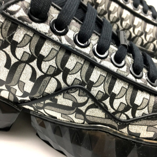 JIMMY CHOO sneakers leather Silverx black diamond 20Stainless Steel 193 Women 37 Used Authentic