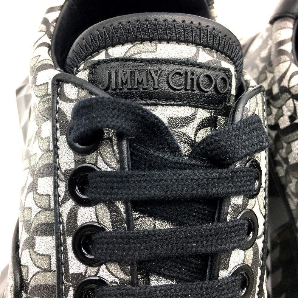 JIMMY CHOO sneakers leather Silverx black diamond 20Stainless Steel 193 Women 37 Used Authentic