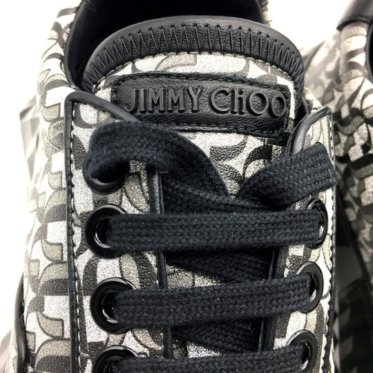 JIMMY CHOO sneakers leather Silverx black diamond 20Stainless Steel 193 Women 37 Used Authentic