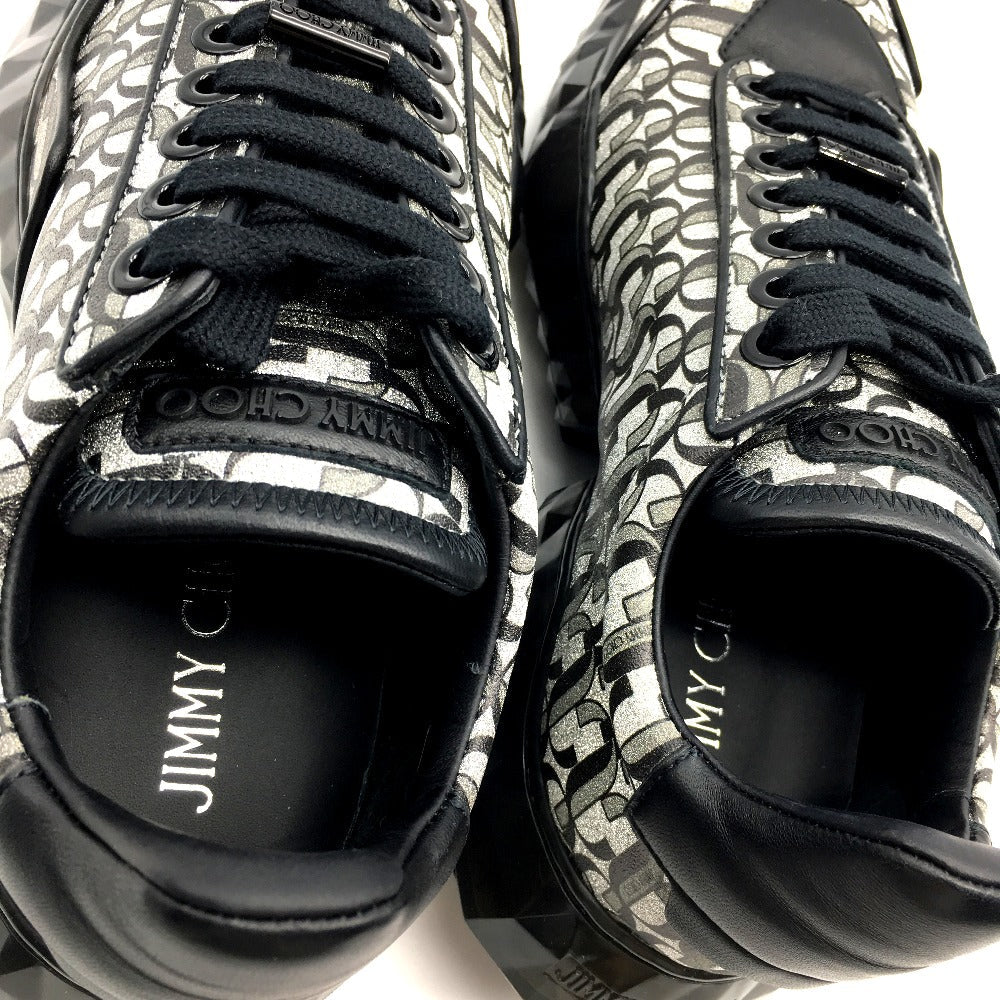 JIMMY CHOO sneakers leather Silverx black diamond 20Stainless Steel 193 Women 37 Used Authentic