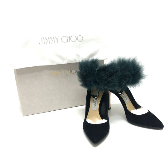 JIMMY CHOO pumps suede black With fur Women 36 Used Authentic
