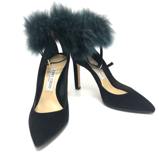 JIMMY CHOO pumps suede black With fur Women 36 Used Authentic