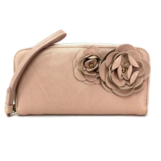 JIMMY CHOO Long Wallet Purse lambskin pink beige With Strap Wallet/long wallet Women Used Authentic