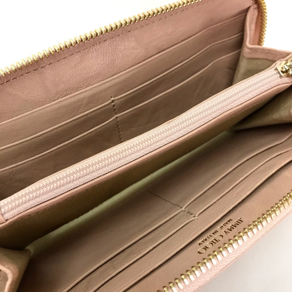 JIMMY CHOO Long Wallet Purse lambskin pink beige With Strap Wallet/long wallet Women Used Authentic