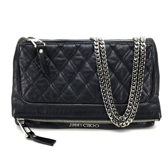 JIMMY CHOO Shoulder Bag leather black quilting Men's Women unisex(Unisex) Used Authentic