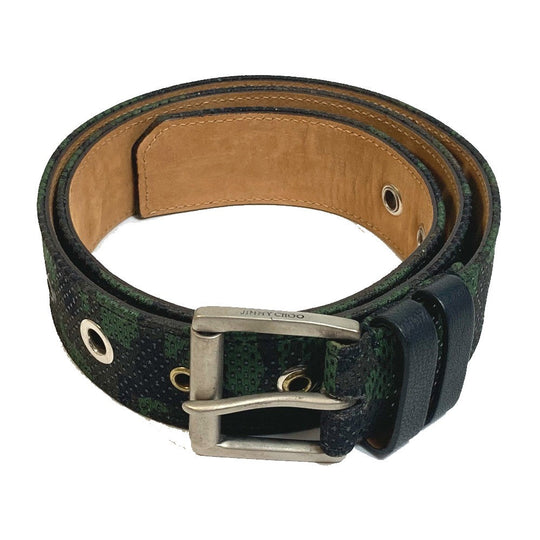 JIMMY CHOO belt canvas green buckle Overall handle mens 90 Used Authentic