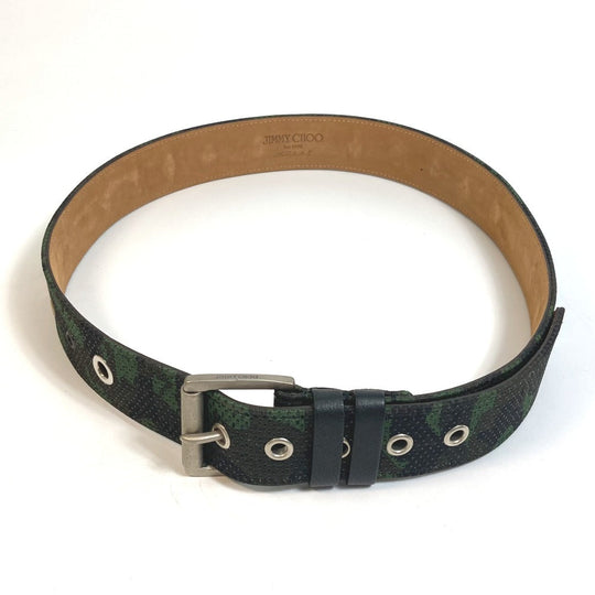 JIMMY CHOO belt canvas green buckle Overall handle mens 90 Used Authentic