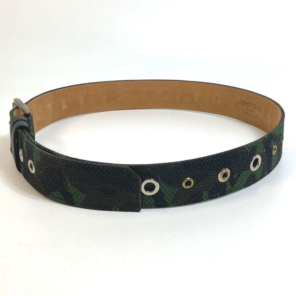 JIMMY CHOO belt canvas green buckle Overall handle mens 90 Used Authentic