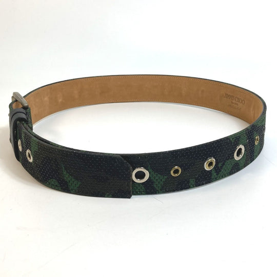 JIMMY CHOO belt canvas green buckle Overall handle mens 90 Used Authentic