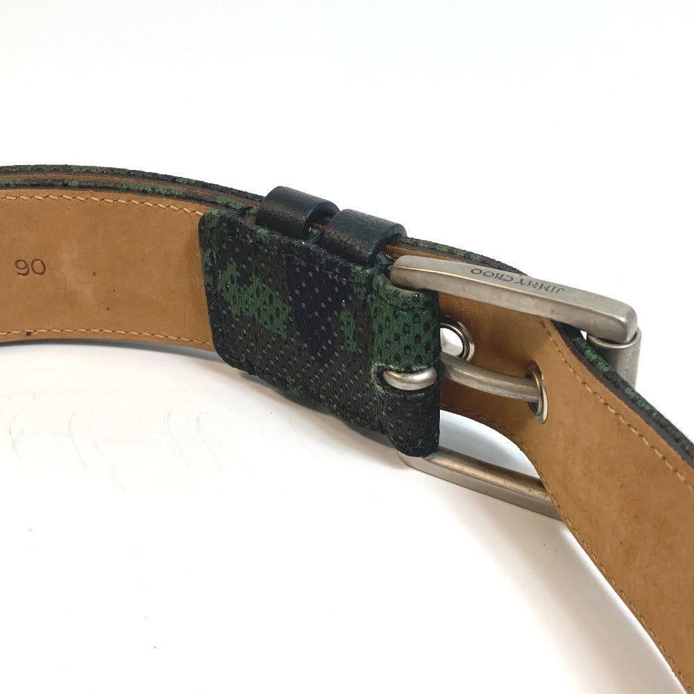 JIMMY CHOO belt canvas green buckle Overall handle mens 90 Used Authentic