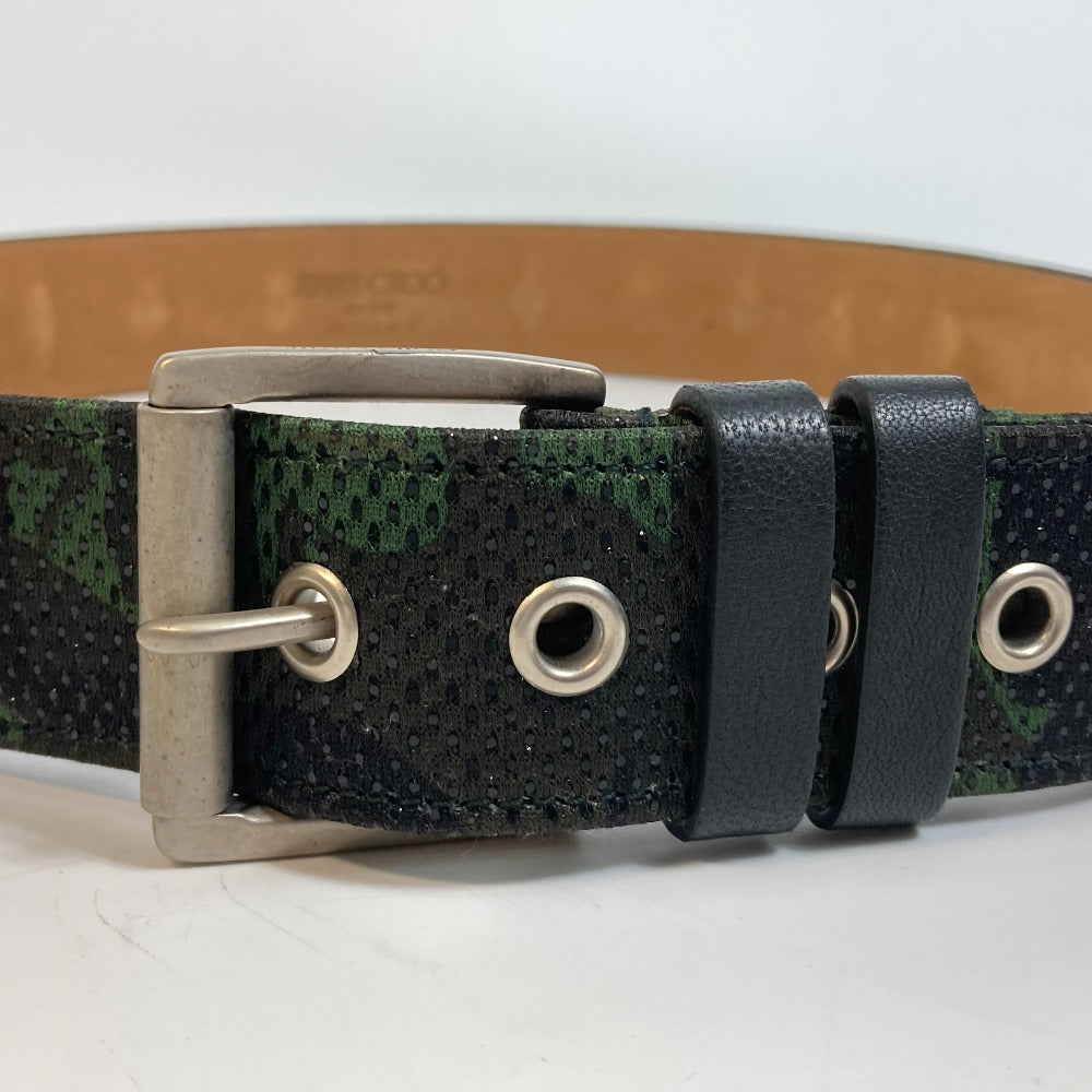 JIMMY CHOO belt canvas green buckle Overall handle mens 90 Used Authentic