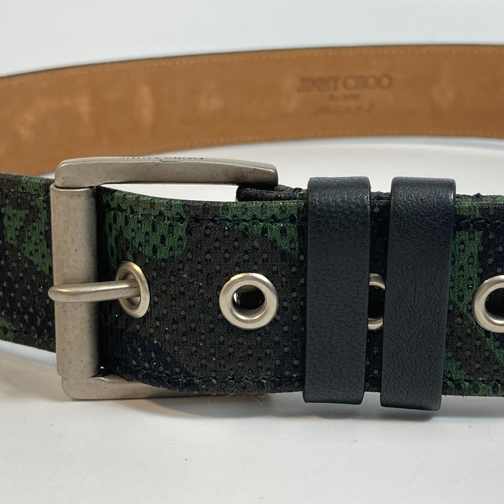 JIMMY CHOO belt canvas green buckle Overall handle mens 90 Used Authentic