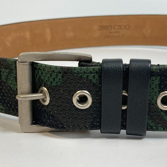 JIMMY CHOO belt canvas green buckle Overall handle mens 90 Used Authentic