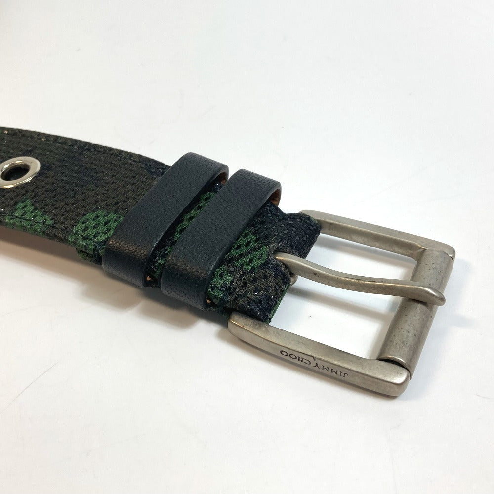 JIMMY CHOO belt canvas green buckle Overall handle mens 90 Used Authentic