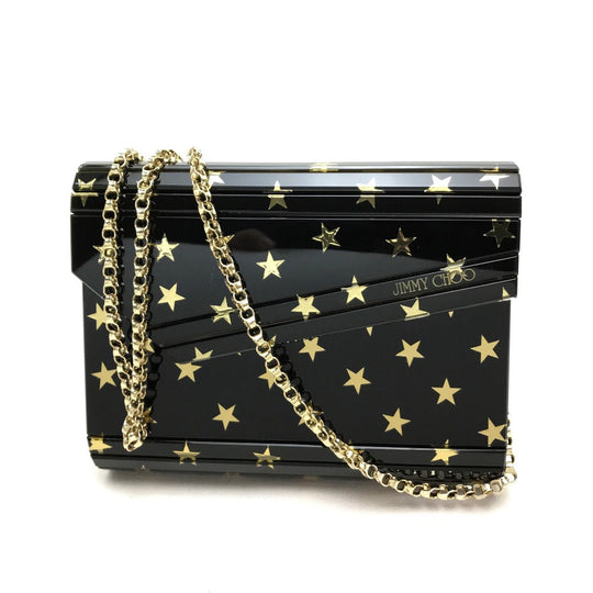 JIMMY CHOO Shoulder Bag Plastic / leather black Star star pattern mini bag clutch bag Women Used Authentic