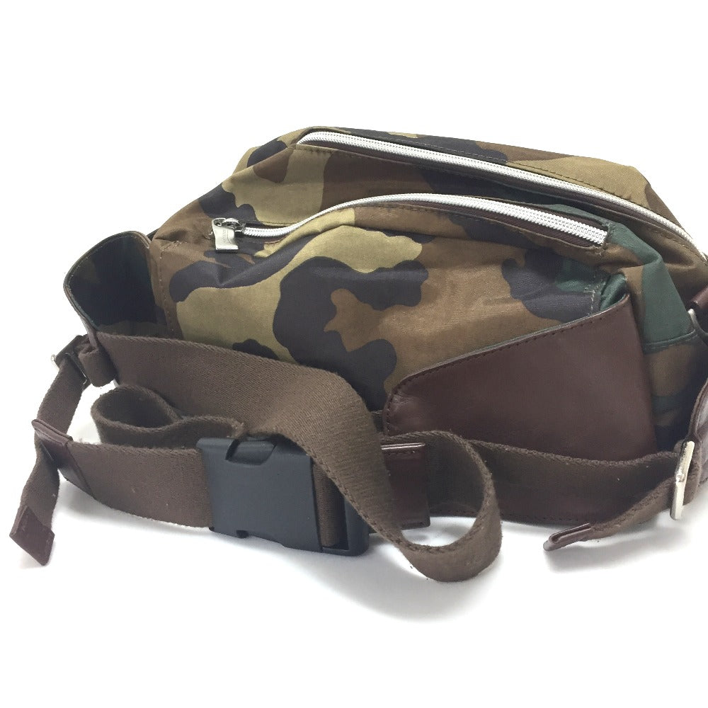 Orobianco Waist bag Nylon / leather Khaki x Brown Camouflage camouflage pattern Belt bag unisex(Unisex) Used Authentic