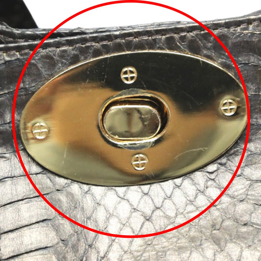 SNAKE Tote Bag 14678A Luxury Leather Gun Black 2WAY bag Pouch in With key Women Used Authentic