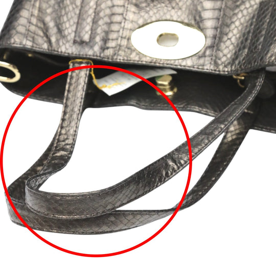 SNAKE Tote Bag 14678A Luxury Leather Gun Black 2WAY bag Pouch in With key Women Used Authentic