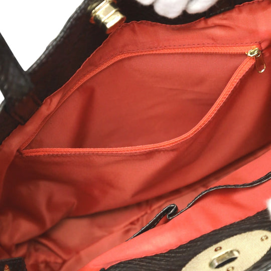 SNAKE Tote Bag 14678A Luxury Leather Gun Black 2WAY bag Pouch in With key Women Used Authentic