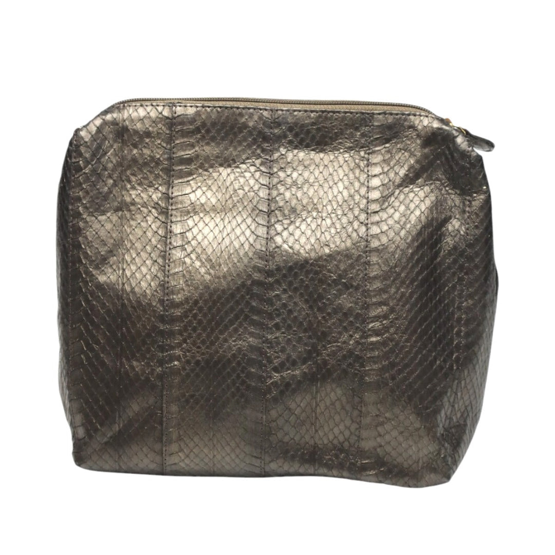 SNAKE Tote Bag 14678A Luxury Leather Gun Black 2WAY bag Pouch in With key Women Used Authentic