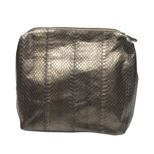 SNAKE Tote Bag 14678A Luxury Leather Gun Black 2WAY bag Pouch in With key Women Used Authentic