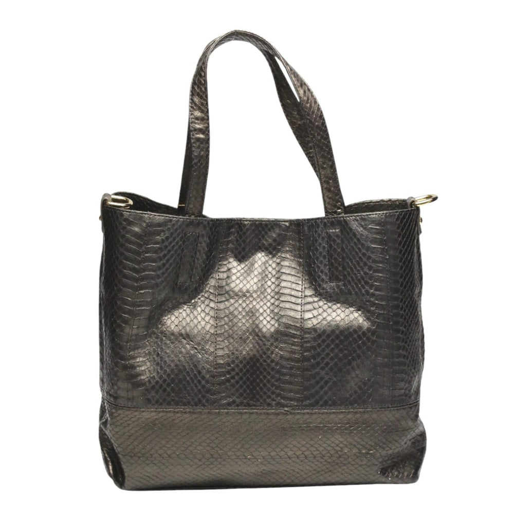 SNAKE Tote Bag 14678A Luxury Leather Gun Black 2WAY bag Pouch in With key Women Used Authentic