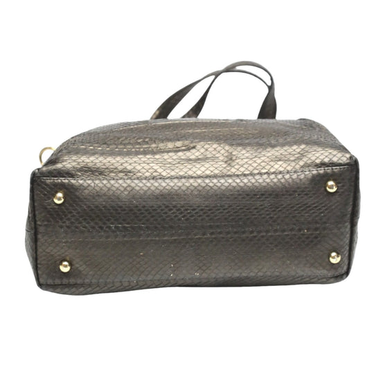 SNAKE Tote Bag 14678A Luxury Leather Gun Black 2WAY bag Pouch in With key Women Used Authentic