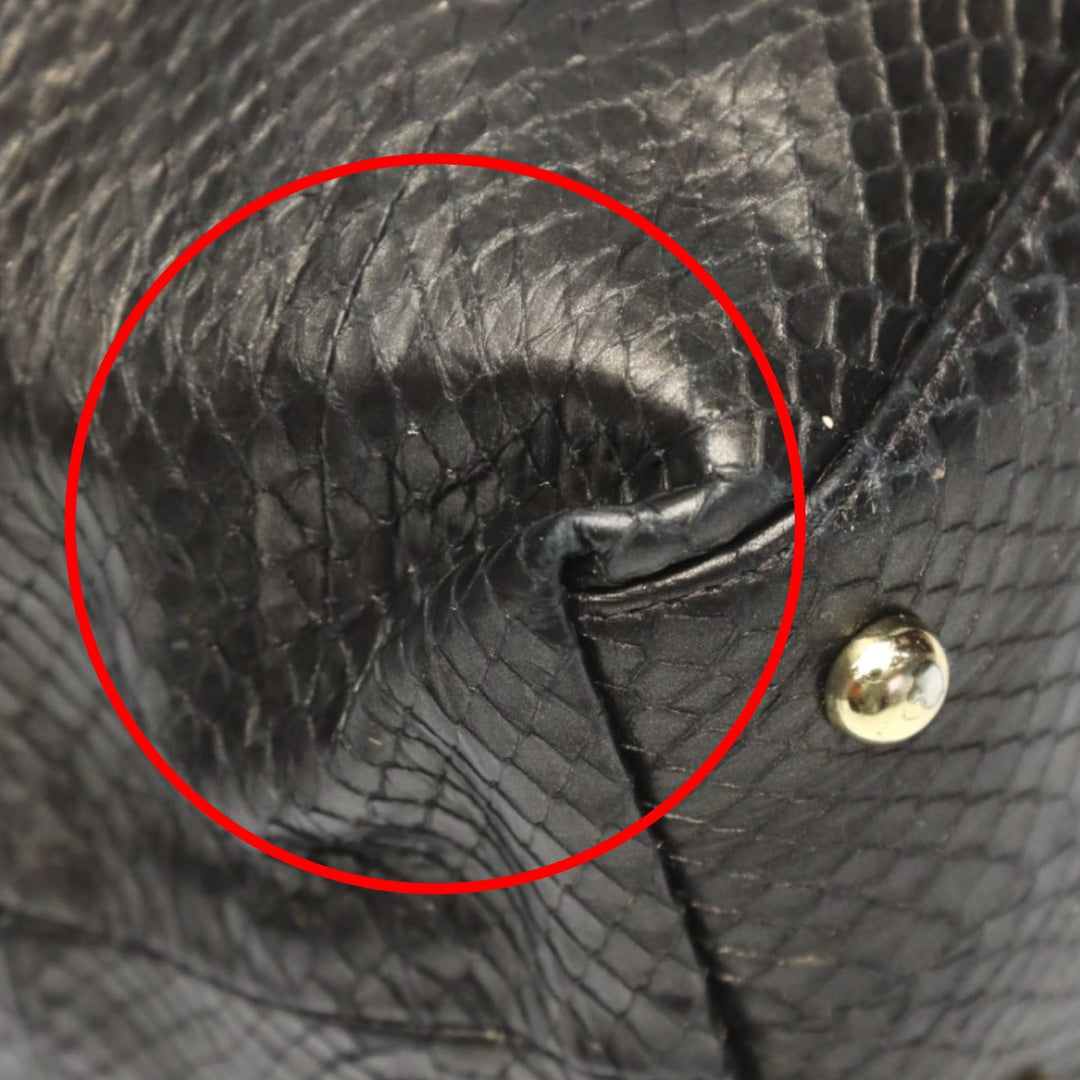 SNAKE Tote Bag 14678A Luxury Leather Gun Black 2WAY bag Pouch in With key Women Used Authentic